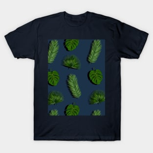 Tropical Leaves on Blue T-Shirt